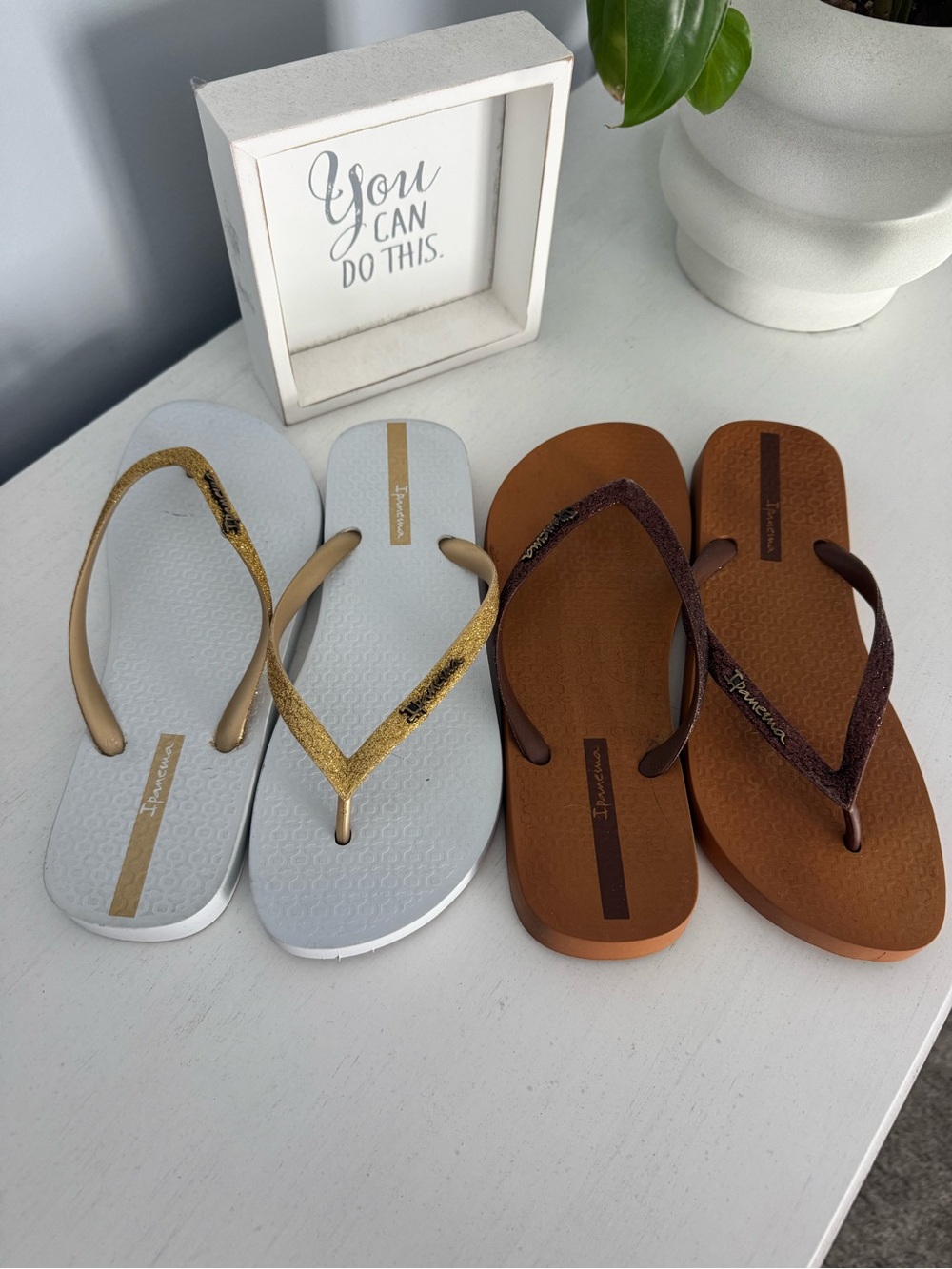 Ipanema Flip Flops - White with Gold Straps & Brown with Dark Brown Straps